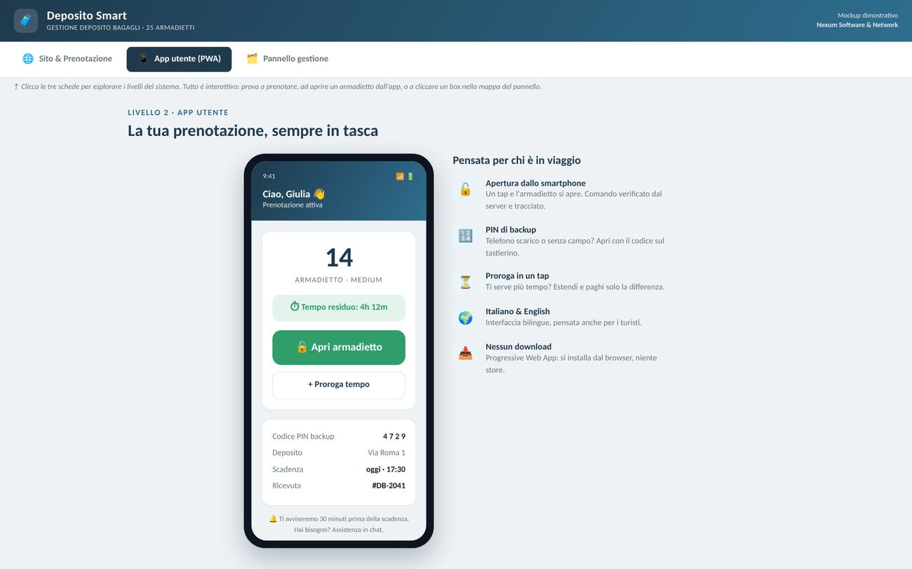 Deposito Bagagli Smart: App utente (PWA) sullo smartphone