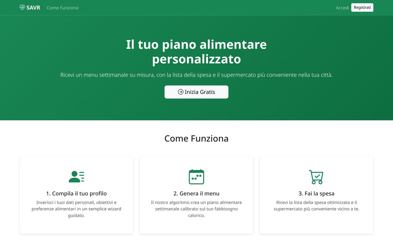 DietaSpesa / SAVR: Home e "Come funziona"