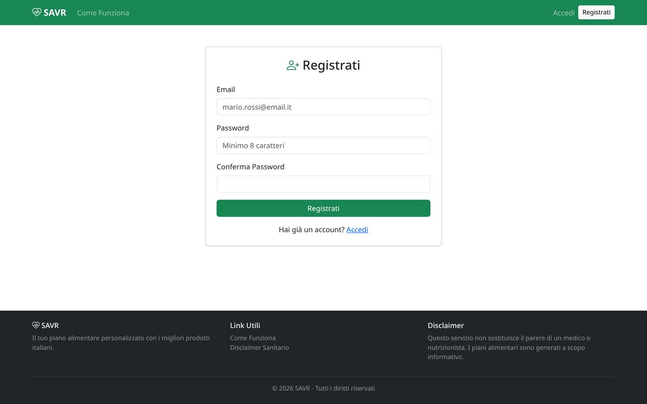 DietaSpesa / SAVR: Registrazione utente