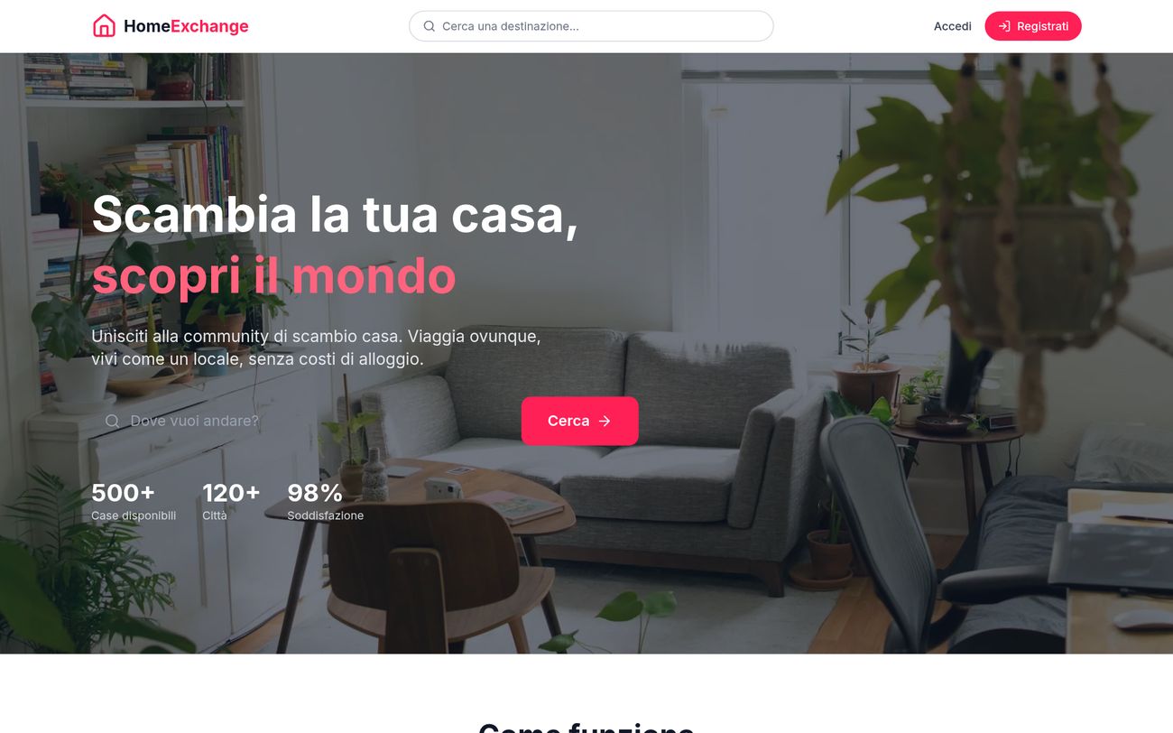 HomeExchange: Landing e ricerca destinazione