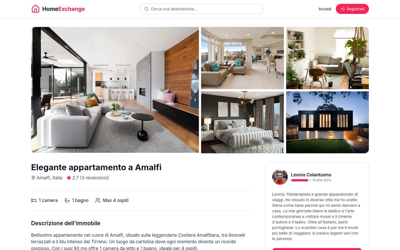 HomeExchange: Scheda immobile con gallery foto