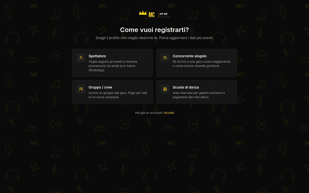MC Hip Hop Contest: Registrazione partecipante